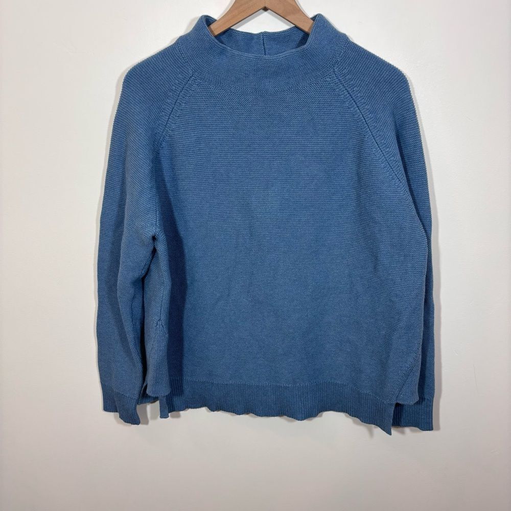 Kinross Knit Funnel Neck Cotton Sweater Size XL Sapphire Blue
